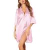 image:imageEkouaer Womens Satin Nightshirt Button Down Sleepshirt Silk 34 Sleeve Nightgown Boyfriend Notch Collar Sleepwear S3XLApink Strip