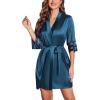 image:imageEkouaer Womens Satin Robe Silk Kimono Bathrobe Bridesmaid Wedding Bridal Party Robes 34 Bell Sleeve SleepwearBlue Green