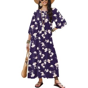 image:imageEkouaer Moo Moos for Women 34 Sleeve Long Nightgowns House Dresses with Pocket S3XLBlue Flower