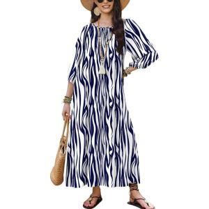 image:imageEkouaer Moo Moos for Women 34 Sleeve Long Nightgowns House Dresses with Pocket S3XLBlue Stripes
