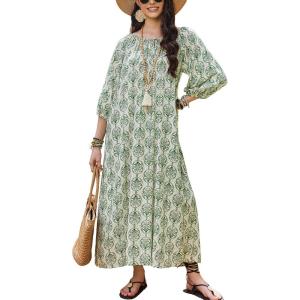 image:imageEkouaer Moo Moos for Women 34 Sleeve Long Nightgowns House Dresses with Pocket S3XLGreen Boho