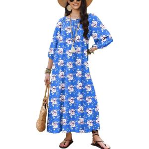 image:imageEkouaer Moo Moos for Women 34 Sleeve Long Nightgowns House Dresses with Pocket S3XLLight Blue Flower