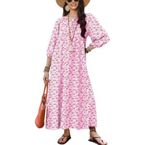 image:imageEkouaer Moo Moos for Women 34 Sleeve Long Nightgowns House Dresses with Pocket S3XLPink Flower