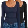 image:imageEkouaer 2 Pack Long Sleeve Shirts for Womens Scoop Neck Tops Slim Fit Undershirts Basic Thermal Tee ShirtBlackNavy
