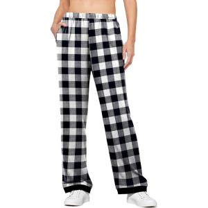 image:imageEkouaer Soft Pajama Pants for Women Elastic Waist Casual Lounge Yoga Pj Bottoms with PocketsBlack White Plaid