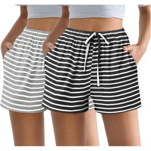 image:imageEkouaer Womens 2 Pack Pajama Shorts Comfy Lounge Bottom Y2k Printed Sleep Short with Pockets Pj Bottoms SXXLBlack StripeGrey Stripe