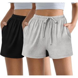 image:imageEkouaer Womens 2 Pack Pajama Shorts Comfy Lounge Bottom Y2k Printed Sleep Short with Pockets Pj Bottoms SXXLBlackGrey