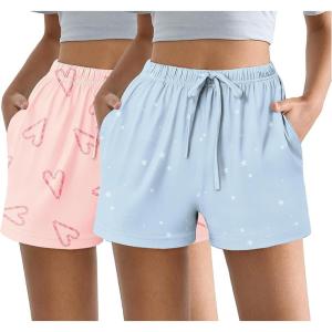 image:imageEkouaer Womens 2 Pack Pajama Shorts Comfy Lounge Bottom Y2k Printed Sleep Short with Pockets Pj Bottoms SXXLBlue StarPink Heart
