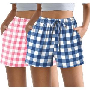 image:imageEkouaer Womens 2 Pack Pajama Shorts Comfy Lounge Bottom Y2k Printed Sleep Short with Pockets Pj Bottoms SXXLBluewhite PlaidPinkwhite Plaid
