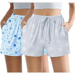 image:imageEkouaer Womens 2 Pack Pajama Shorts Comfy Lounge Bottom Y2k Printed Sleep Short with Pockets Pj Bottoms SXXLGrey StarBlue Star