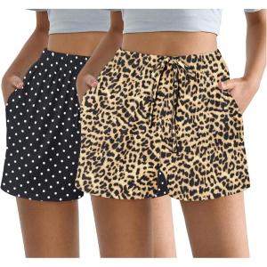 image:imageEkouaer Womens 2 Pack Pajama Shorts Comfy Lounge Bottom Y2k Printed Sleep Short with Pockets Pj Bottoms SXXLLeopardPolka Dots
