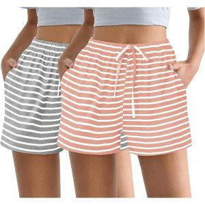 image:imageEkouaer Womens 2 Pack Pajama Shorts Comfy Lounge Bottom Y2k Printed Sleep Short with Pockets Pj Bottoms SXXLPink StripeGrey Stripe