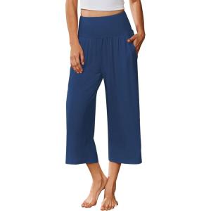 image:imageEkouaer Womens Pajama Pants 2026 Wide Leg Capri Yoga Pants Lounge Comfy Sleep Pj Bottoms with PocketsBlue