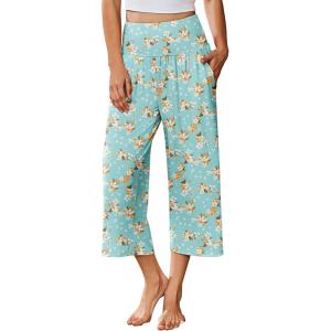 image:imageEkouaer Womens Pajama Pants 2026 Wide Leg Capri Yoga Pants Lounge Comfy Sleep Pj Bottoms with PocketsBlue Flowers