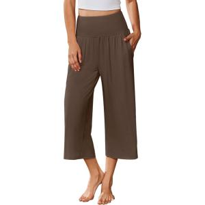 image:imageEkouaer Womens Pajama Pants 2026 Wide Leg Capri Yoga Pants Lounge Comfy Sleep Pj Bottoms with PocketsBrownie