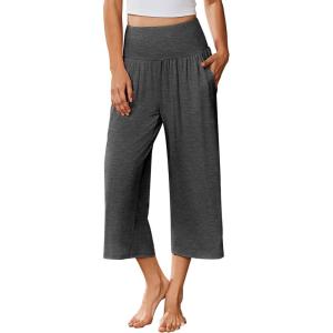 image:imageEkouaer Womens Pajama Pants 2026 Wide Leg Capri Yoga Pants Lounge Comfy Sleep Pj Bottoms with PocketsCharcoal Heather
