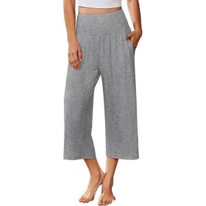 image:imageEkouaer Womens Pajama Pants 2026 Wide Leg Capri Yoga Pants Lounge Comfy Sleep Pj Bottoms with PocketsGrey