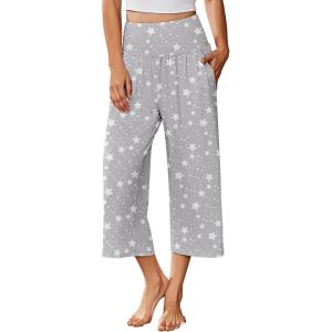 image:imageEkouaer Womens Pajama Pants 2026 Wide Leg Capri Yoga Pants Lounge Comfy Sleep Pj Bottoms with PocketsGrey Stars