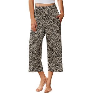 image:imageEkouaer Womens Pajama Pants 2026 Wide Leg Capri Yoga Pants Lounge Comfy Sleep Pj Bottoms with PocketsLeopard