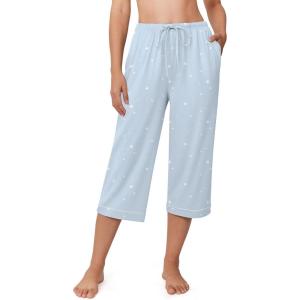 image:imageEkouaer Womens Pajamas Pants Capri Pj Bottoms with Pockets Comfy Drawstring Printed Lounge Soft Sleep PantsBlue Stars