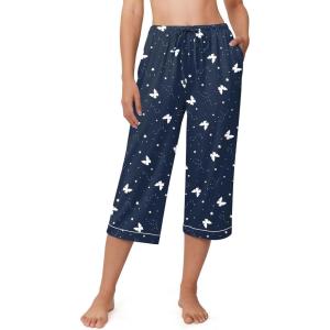 image:imageEkouaer Womens Pajamas Pants Capri Pj Bottoms with Pockets Comfy Drawstring Printed Lounge Soft Sleep PantsButterfly