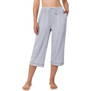 image:imageEkouaer Womens Pajamas Pants Capri Pj Bottoms with Pockets Comfy Drawstring Printed Lounge Soft Sleep PantsGrey Stripes