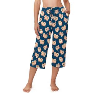image:imageEkouaer Womens Pajamas Pants Capri Pj Bottoms with Pockets Comfy Drawstring Printed Lounge Soft Sleep PantsNavy Blue Dogs