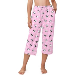 image:imageEkouaer Womens Pajamas Pants Capri Pj Bottoms with Pockets Comfy Drawstring Printed Lounge Soft Sleep PantsPink Dogs