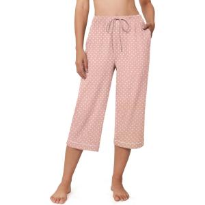 image:imageEkouaer Womens Pajamas Pants Capri Pj Bottoms with Pockets Comfy Drawstring Printed Lounge Soft Sleep PantsPink Dots