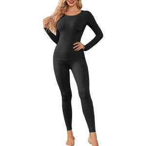 image:imageEkouaer Womens Thermal Underwear Sets Long Johns Long Sleeve Base Layer Pajama Top and Leggings Set Cold Weather SXXLBlack