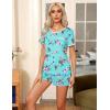 image:imageEkouaer Pajama Set for Women 2 Piece Lounge Set Short Sleeve Tops and Shorts Soft Sleepwear Chest PocketBlue Flower