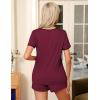 image:imageEkouaer Pajama Set for Women 2 Piece Lounge Set Short Sleeve Tops and Shorts Soft Sleepwear Chest PocketDark Red