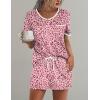image:imageEkouaer Pajama Set for Women 2 Piece Lounge Set Short Sleeve Tops and Shorts Soft Sleepwear Chest PocketPink Leopard Love