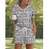 image:imageEkouaer Pajama Set for Women 2 Piece Lounge Set Short Sleeve Tops and Shorts Soft Sleepwear Chest PocketWhite Leopard