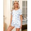 image:imageEkouaer Pajama Set for Women 2 Piece Lounge Set Short Sleeve Tops and Shorts Soft Sleepwear Chest PocketWhiteconch Bow