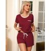 image:imageEkouaer Pajama Set for Women 2 Piece Lounge Set Short Sleeve Tops and Shorts Soft Sleepwear Chest PocketWine Red