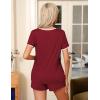image:imageEkouaer Pajama Set for Women 2 Piece Lounge Set Short Sleeve Tops and Shorts Soft Sleepwear Chest PocketWine Red