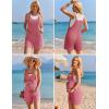 image:imageEkouaer Rompers for Women 2026 Fashion Ribbed Knit Jumpsuit Scoop Neck Loose Outfit Wide Leg Summer One Piece ShortallsRose Pink