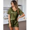 image:imageEkouaer Silk Pajama for Women Short Sleeve Satin Pj Set Two Piece Soft Sleepwear Loungewear SXXLArmy Green