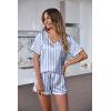 image:imageEkouaer Silk Pajama for Women Short Sleeve Satin Pj Set Two Piece Soft Sleepwear Loungewear SXXLBluewhite Stripes