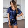 image:imageEkouaer Silk Pajama for Women Short Sleeve Satin Pj Set Two Piece Soft Sleepwear Loungewear SXXLNavy Blue