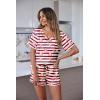 image:imageEkouaer Silk Pajama for Women Short Sleeve Satin Pj Set Two Piece Soft Sleepwear Loungewear SXXLRed Striped Teddy