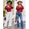 image:imageEkouaer Silk Pajama for Women Short Sleeve Satin Pj Set Two Piece Soft Sleepwear Loungewear SXXLWine Red