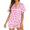 image:imageEkouaer Silk Pajamas for Women Short Sleeve Sleepwear Soft Button Down Loungewear 2 Piece Satin Pjs Shorts SetBow Knot Pink