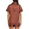 image:imageEkouaer Silk Pajamas for Women Short Sleeve Sleepwear Soft Button Down Loungewear 2 Piece Satin Pjs Shorts SetBrown