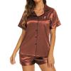 image:imageEkouaer Silk Pajamas for Women Short Sleeve Sleepwear Soft Button Down Loungewear 2 Piece Satin Pjs Shorts SetBrown