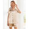 image:imageEkouaer Silk Pajamas for Women Short Sleeve Sleepwear Soft Button Down Loungewear 2 Piece Satin Pjs Shorts SetChampagne