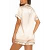 image:imageEkouaer Silk Pajamas for Women Short Sleeve Sleepwear Soft Button Down Loungewear 2 Piece Satin Pjs Shorts SetChampagne