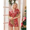 image:imageEkouaer Silk Pajamas for Women Short Sleeve Sleepwear Soft Button Down Loungewear 2 Piece Satin Pjs Shorts SetChristmas Red