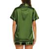 image:imageEkouaer Silk Pajamas for Women Short Sleeve Sleepwear Soft Button Down Loungewear 2 Piece Satin Pjs Shorts SetDark Army Green
